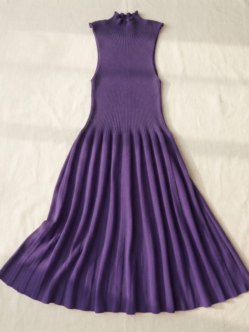 Purple Ribbed Knit Sleeveless Midi Dress, Size Small